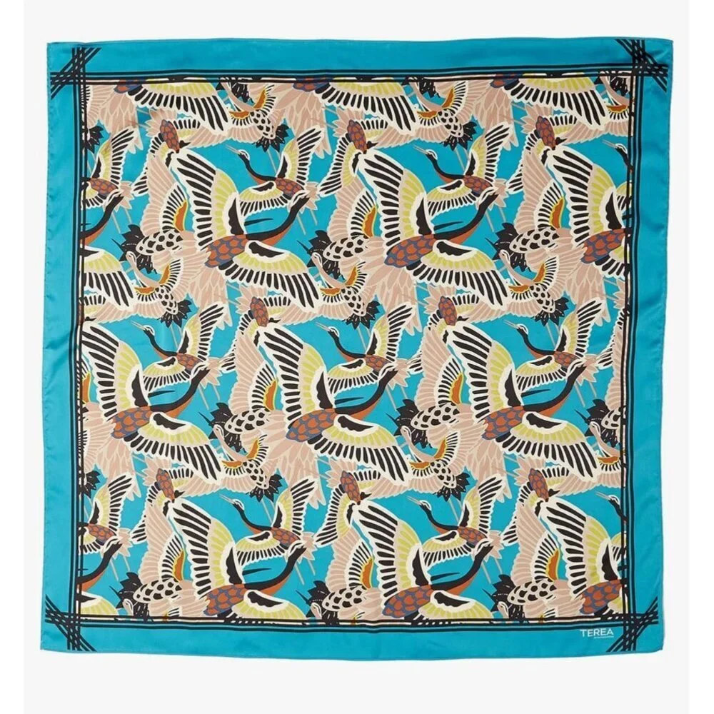 TEREA Women's Standard Aniyah Crane Print Silky Scarf multiple ways to wear NWT